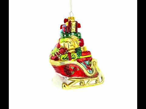 Sleigh Full of Gifts Blown Glass Christmas Ornament