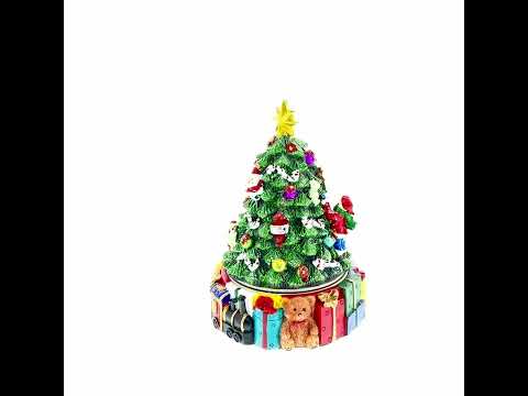 Delicias de Regalos y Decoraciones: Figura Musical con Base Giratoria y Niños Decorando el Árbol de Navidad