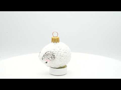 White Curly Ram Mini Glass Christmas Ornament