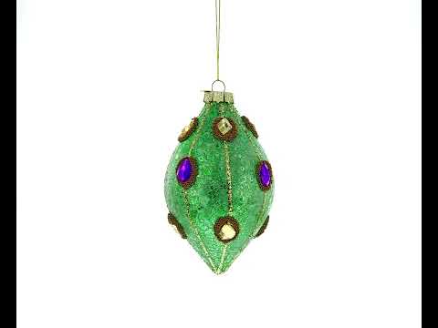 Jeweled Green Rhombus -Blown Glass Christmas Ornament