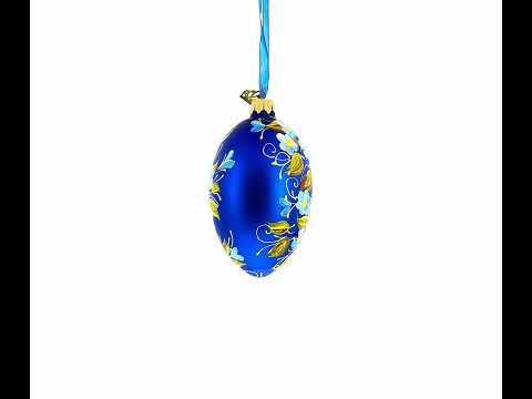 Multi Color Flowers Glass Egg Ornament 4 Inches