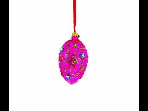 Diamond Flowers Pink Glass Egg Christmas Ornament 4 Inches