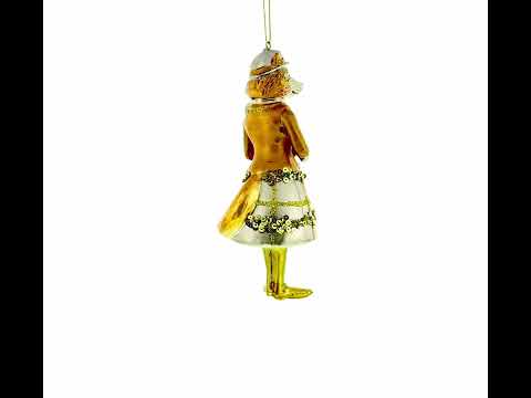 Fox with Binoculars Blown Glass Christmas Ornament