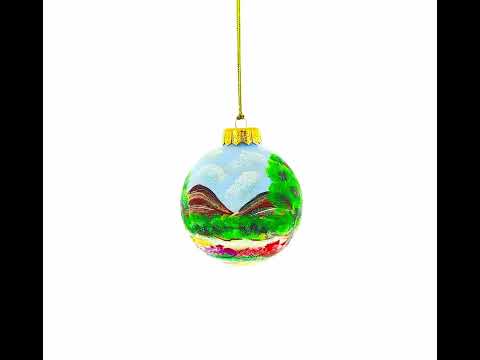 Monkey Under Rainbow Glass Ball Christmas Ornament 4 Inches