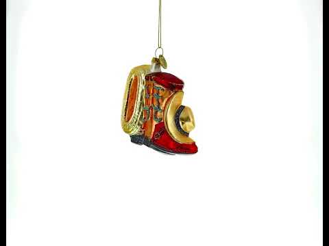 Cowboy Boots and Hat Blown Glass Christmas Ornament