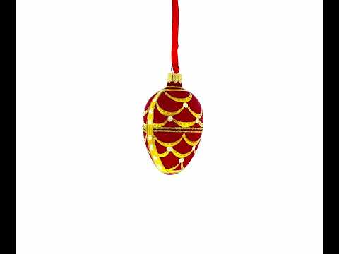 Gold Arches On Red Egg Glass Ornament 4 Inches