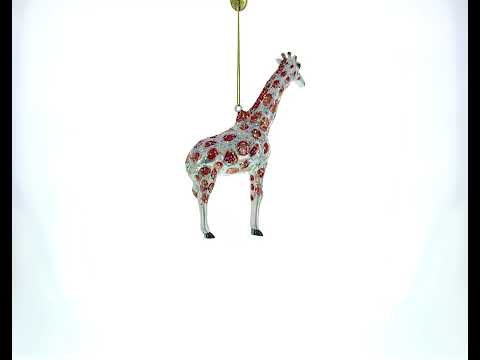 Glittered Giraffe Safari Blown Glass Christmas Ornament