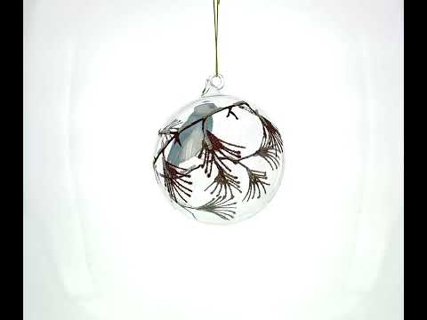 Blue Bird  Serene Blown Ball Glass Christmas Ornament