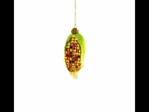 Golden Corn on the Cob Blown Glass Christmas Ornament