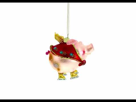 Dynamic Flying Pig Superhero - Blown Glass Christmas Ornament