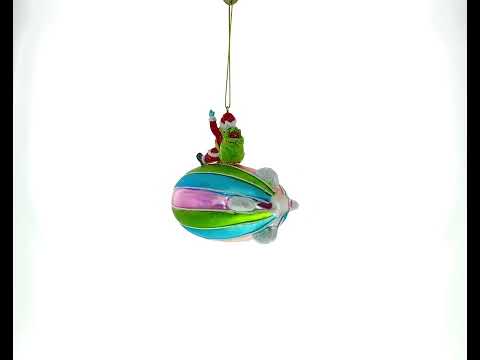 Santa Riding Aerostat Blimp Blown Glass Christmas Ornament