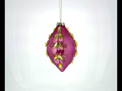 Remate de rombo de vidrio con joyas de color rosa radiante - Adorno navideño de vidrio soplado