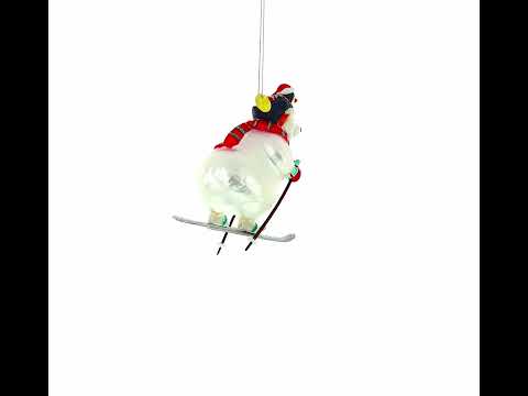 Skiing Polar Bear with Penguin Blown Glass Christmas Ornament