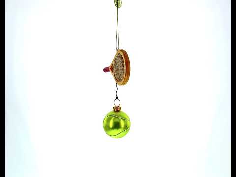 Sporty Tennis Racket and Ball Blown Glass Christmas Ornament