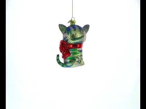 Blue-Eyed Cat Blown Glass Christmas Ornament