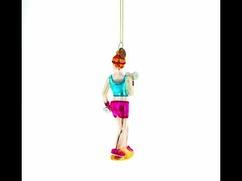 Fit Girl Exercising with Dumbbells Glass Christmas Ornament