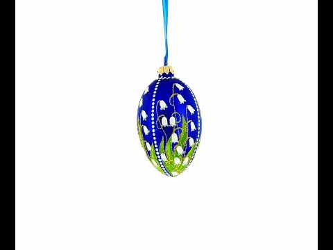 1898 Lilies of the Valley Royal in Blue Egg Glass Egg Christmas Ornament 4 Inches