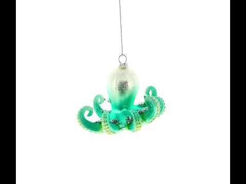 Blue Octopus Blown Glass Christmas Ornament