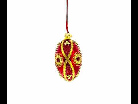 Red Jewel on Red Glass Egg Ornament 4 Inches