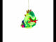 Roaring Green Dinosaur with Gifts Glass Christmas Ornament