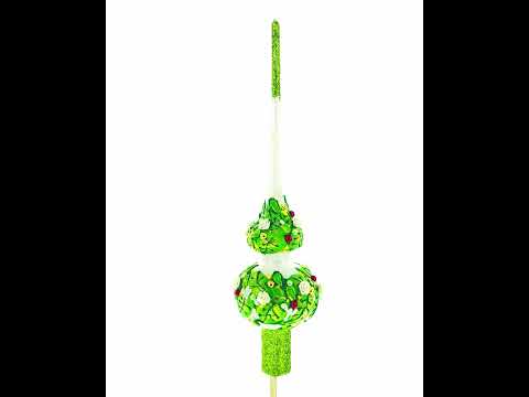 Dimensional White Roses on Green Leaves Mouth Blown Glass Christmas Tree Topper 11 Inches