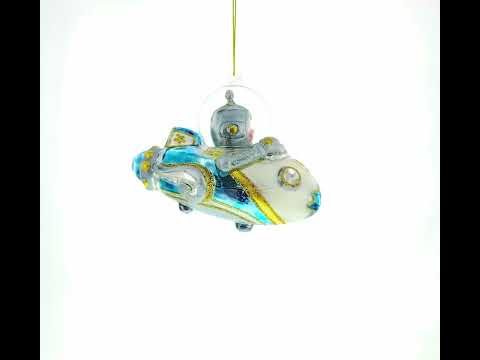 Astronaut Driving Spaceship Blown Glass Christmas Ornament