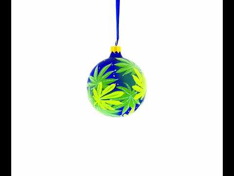 Botanical Cannabis Glass Ball Christmas Ornament 3.25 Inches