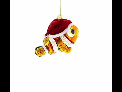 Pez payaso festivo con gorro de Papá Noel - Adorno navideño de vidrio soplado