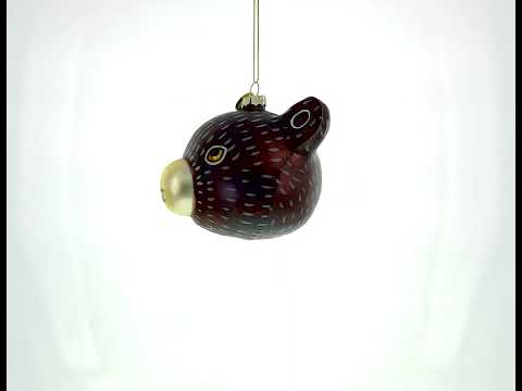 Bear Head Whimsical Blown Glass Christmas Ornament