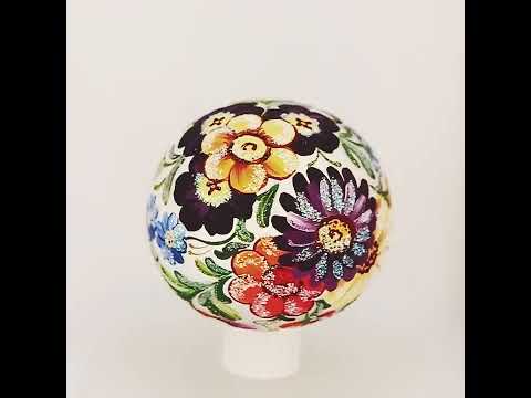 Ukrainian Petrykivka Floral Painting Blown Glass Ball Christmas Ornament 4 Inches