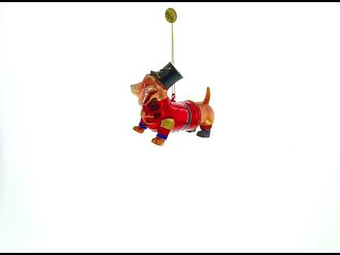 Dachshund Dog in Hat Blown Glass Christmas Ornament