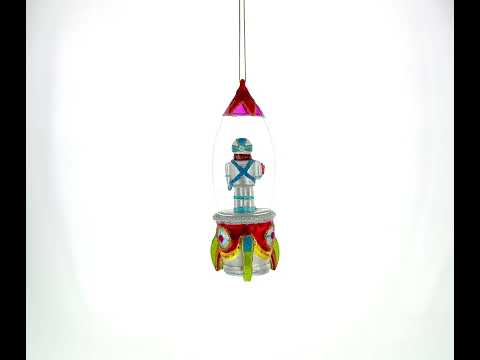 Trailblazing Astronaut Inside Spaceship Blown Glass Christmas Ornament