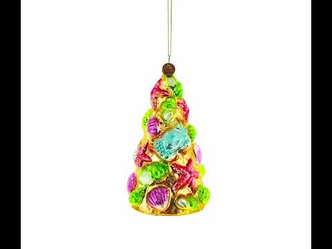 Seashell Christmas Tree Blown Glass Ornament