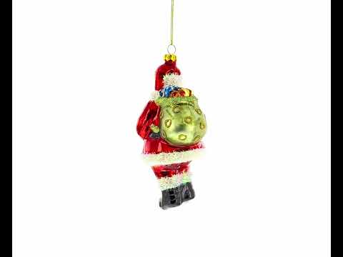 Santa Claus Holding Candy Cane and Gifts Blown Glass Christmas Ornament