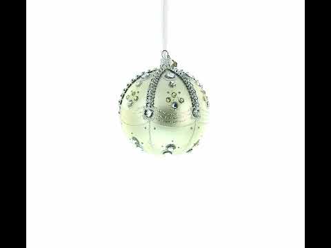 White Jewels on Silver Glass Ball Christmas Ornament 4 Inches