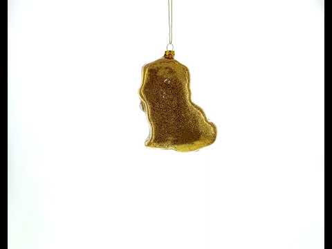 Glitter Spaniel Dog Clutching a Bone Blown Glass Christmas Ornament