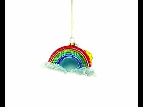 Cheerful Rainbow and Smiling Sun Glass Christmas Ornament