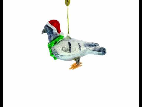 Pigeon in Santa Hat Glass Christmas Ornament