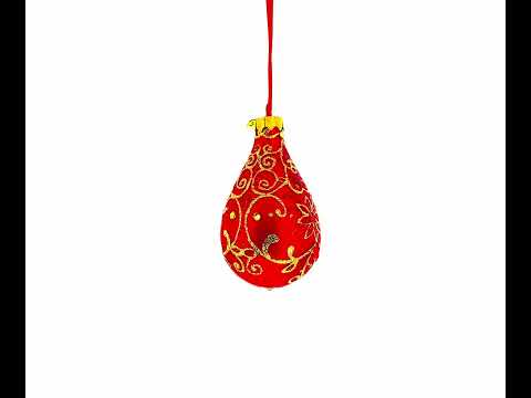 Golden Flowers on Red Glass Waterdrop Finial Christmas Ornament