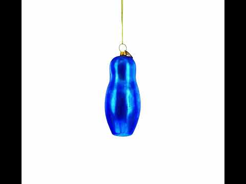 Blue Doll with Flower Blown Glass Christmas Ornament