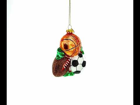 Sporty Football, Basketball, and Soccer Balls Blown Glass Christmas Ornament