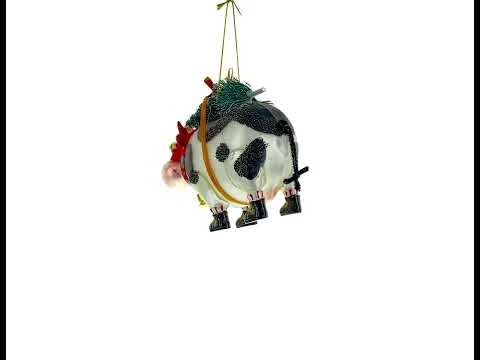 Whimsical Cow Carrying Tree Blown Glass Christmas Ornament