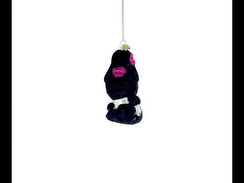 Black Poodle Dog with Faux Fur Glass Christmas Ornament