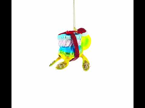 Adorable Baby Turtle Carrying Gifts Glass Christmas Ornament