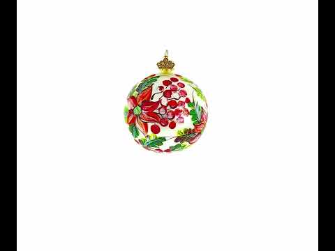 Vibrant Rooster with Flowers Blown Glass Ball Christmas Ornament 3.25 Inches