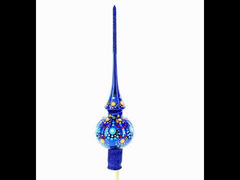 Vibrant Sapphire Blue with Festive Accents Glass Christmas Tree Topper