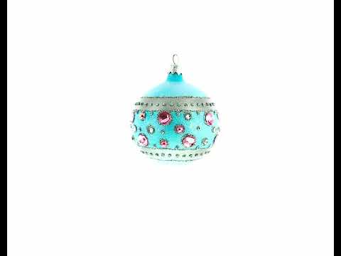 Sapphires and Diamonds Art Nouveau Design Glass Ball Christmas Ornament 3.25 Inches