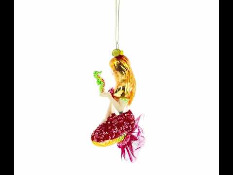 Mermaid Holding a Seahorse Blown Glass Christmas Ornament