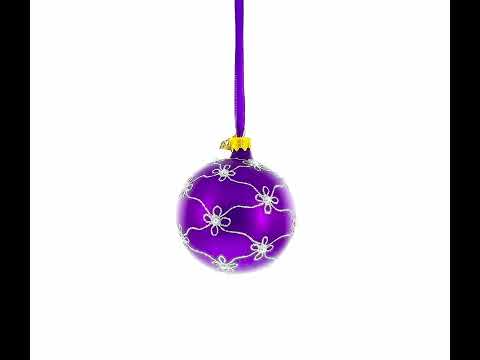 Adorno navideño de bola de cristal soplado morado con forma de huevo de cisne de 1906, 3,25 pulgadas