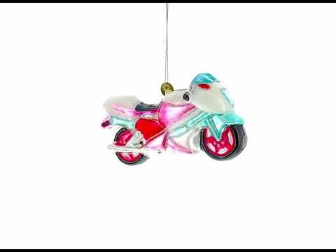 Adorno navideño de vidrio soplado con forma de motocicleta de colores